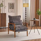 Chenille Velvet Accent Armchair with Lumbar Pillow, Single Seat – Beige / Blue / Brown / Dark Green / Gray / Mint Green / Teal / Yellow