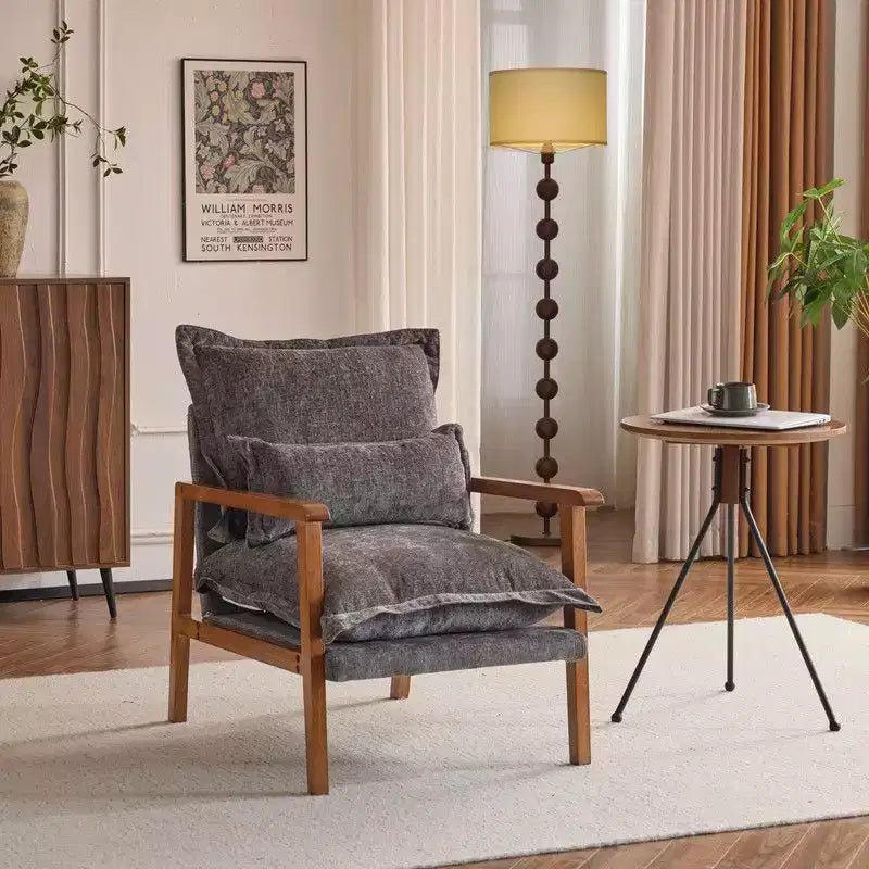 Chenille Velvet Accent Armchair with Lumbar Pillow, Single Seat – Beige / Blue / Brown / Dark Green / Gray / Mint Green / Teal / Yellow