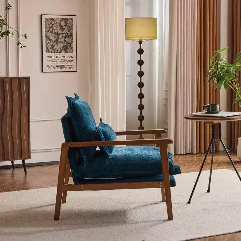Chenille Velvet Accent Armchair with Lumbar Pillow, Single Seat – Beige / Blue / Brown / Dark Green / Gray / Mint Green / Teal / Yellow