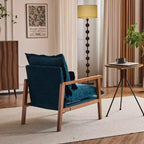 Chenille Velvet Accent Armchair with Lumbar Pillow, Single Seat – Beige / Blue / Brown / Dark Green / Gray / Mint Green / Teal / Yellow