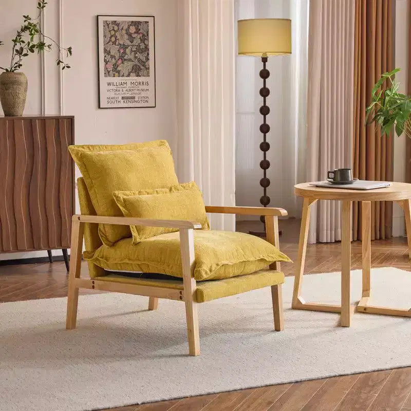 Chenille Velvet Accent Armchair with Lumbar Pillow, Single Seat – Beige / Blue / Brown / Dark Green / Gray / Mint Green / Teal / Yellow