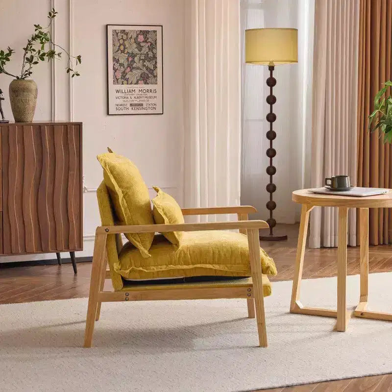 Chenille Velvet Accent Armchair with Lumbar Pillow, Single Seat – Beige / Blue / Brown / Dark Green / Gray / Mint Green / Teal / Yellow