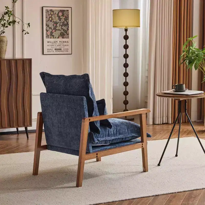 Chenille Velvet Accent Armchair with Lumbar Pillow, Single Seat – Beige / Blue / Brown / Dark Green / Gray / Mint Green / Teal / Yellow