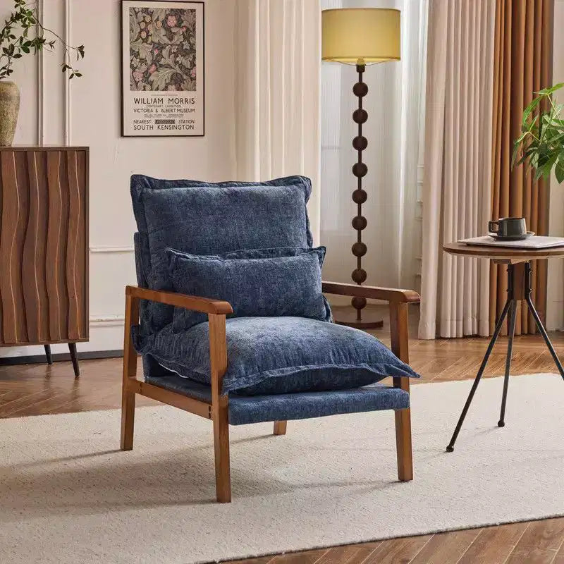 Chenille Velvet Accent Armchair with Lumbar Pillow, Single Seat – Beige / Blue / Brown / Dark Green / Gray / Mint Green / Teal / Yellow