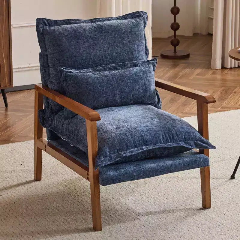 Chenille Velvet Accent Armchair with Lumbar Pillow, Single Seat – Beige / Blue / Brown / Dark Green / Gray / Mint Green / Teal / Yellow