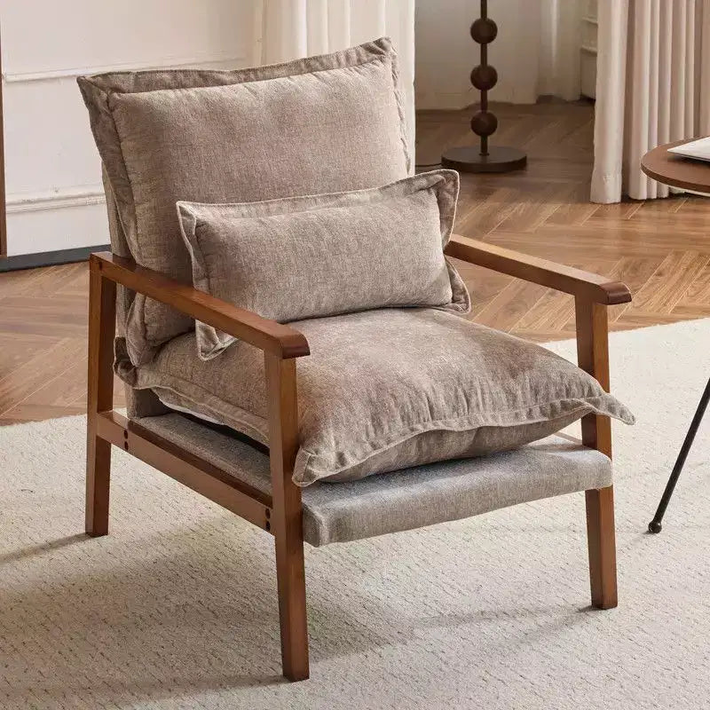 Chenille Velvet Accent Armchair with Lumbar Pillow, Single Seat – Beige / Blue / Brown / Dark Green / Gray / Mint Green / Teal / Yellow