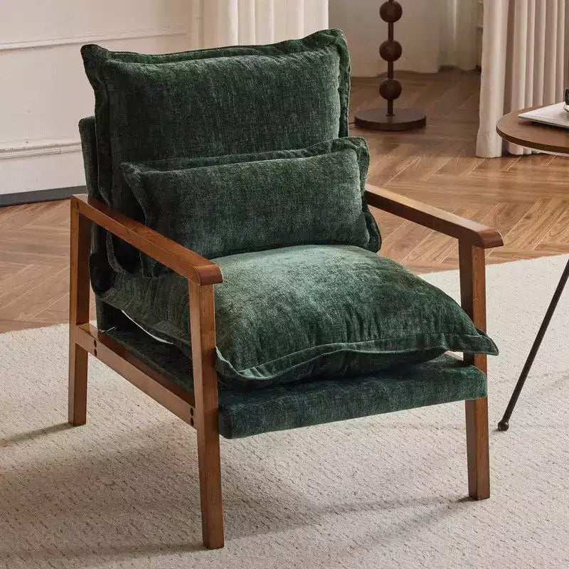 Chenille Velvet Accent Armchair with Lumbar Pillow, Single Seat – Beige / Blue / Brown / Dark Green / Gray / Mint Green / Teal / Yellow