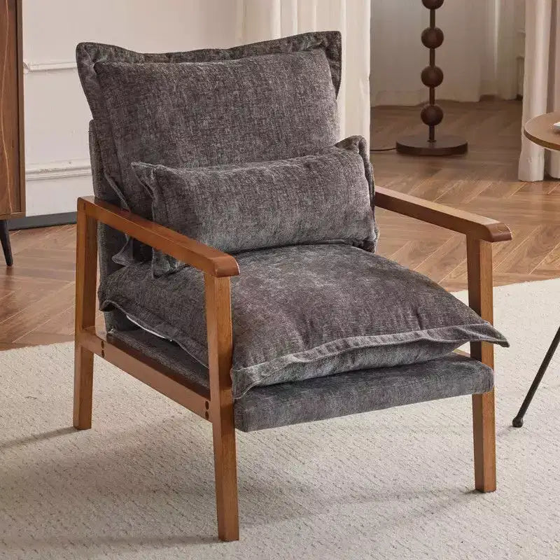 Chenille Velvet Accent Armchair with Lumbar Pillow, Single Seat – Beige / Blue / Brown / Dark Green / Gray / Mint Green / Teal / Yellow