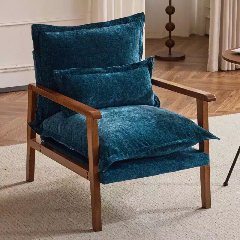 Chenille Velvet Accent Armchair with Lumbar Pillow, Single Seat – Beige / Blue / Brown / Dark Green / Gray / Mint Green / Teal / Yellow