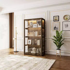 Brown Glass Display Cabinet with LED Lights, 2-Door, Single
