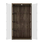 Brown Glass Display Cabinet with LED Lights, 2-Door, Single