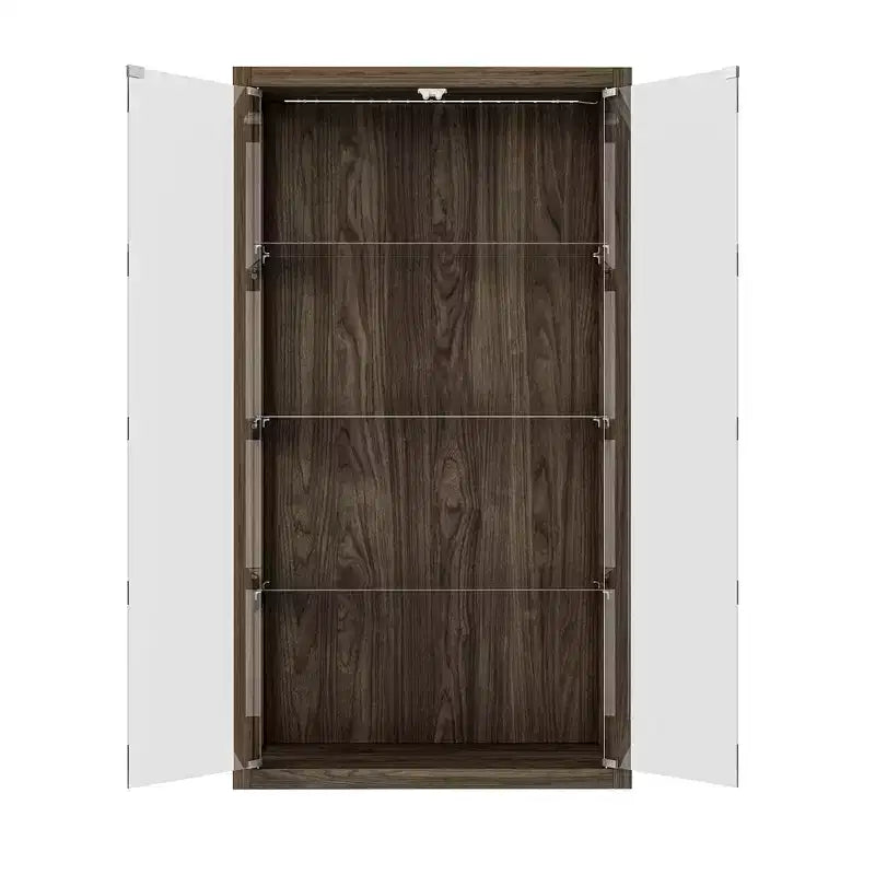 Brown Glass Display Cabinet with LED Lights, 2-Door, Single