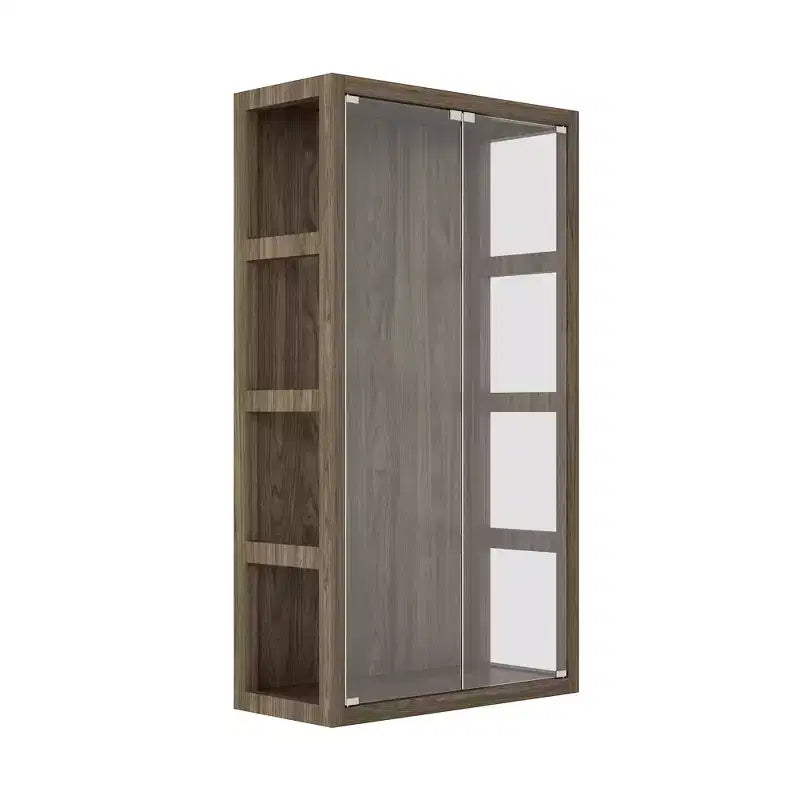 Brown Glass Display Cabinet with LED Lights, 2-Door, Single