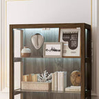 Brown Glass Display Cabinet with LED Lights, 2-Door, Single