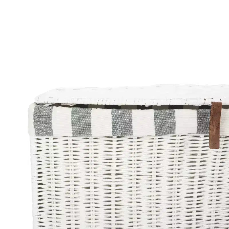 White Rattan Laundry Hamper with Lid, Single Compartment