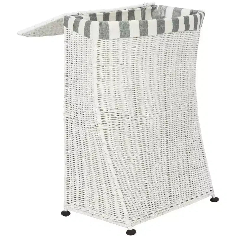 White Rattan Laundry Hamper with Lid, Single Compartment