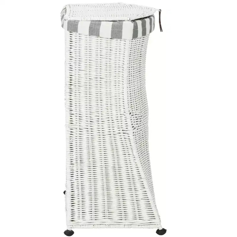 White Rattan Laundry Hamper with Lid, Single Compartment