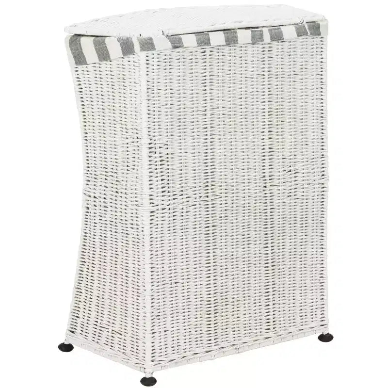White Rattan Laundry Hamper with Lid, Single Compartment