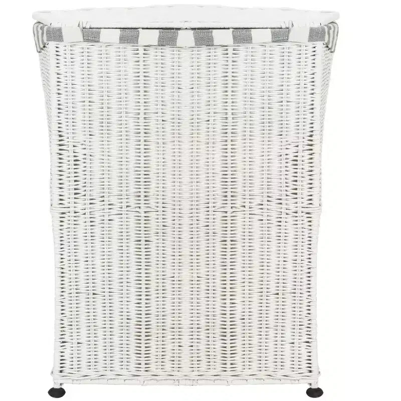 White Rattan Laundry Hamper with Lid, Single Compartment