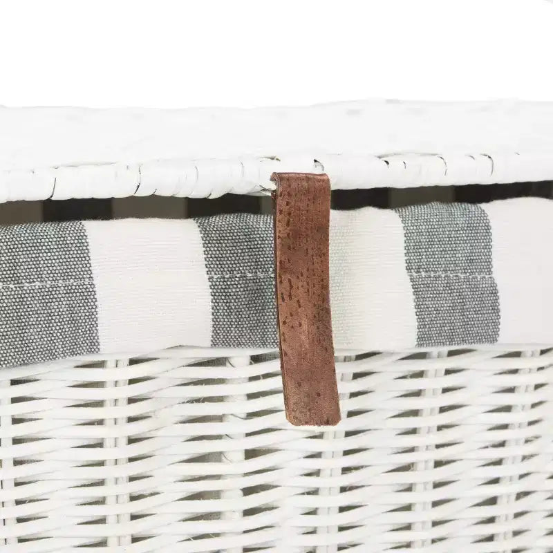 White Rattan Laundry Hamper with Lid, Single Compartment