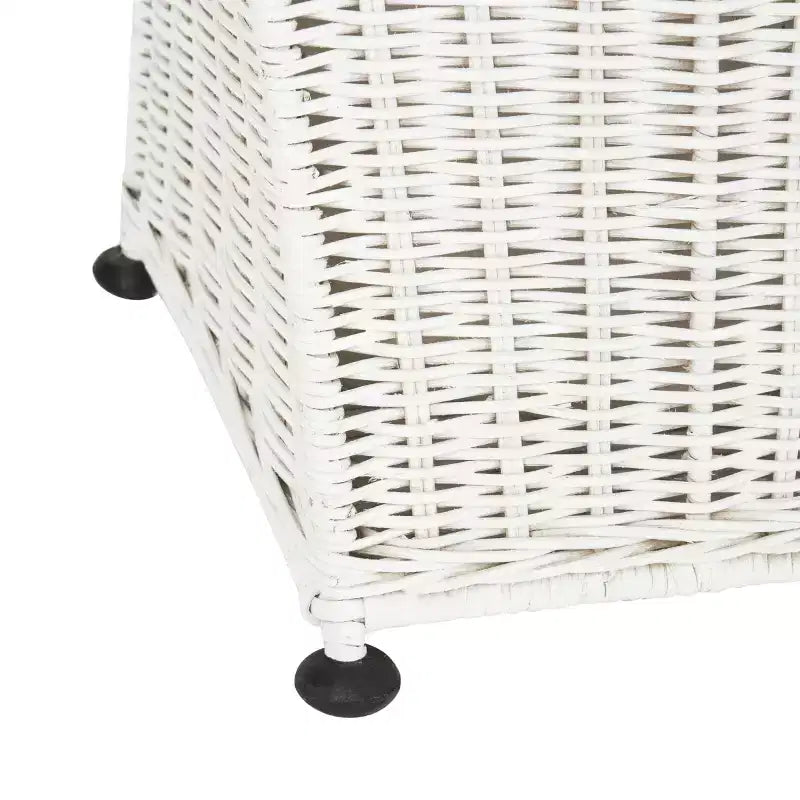 White Rattan Laundry Hamper with Lid, Single Compartment