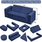 Blue/Grey Modular Foam Play Couch – 22-Piece Sectional Set for 2 Kids