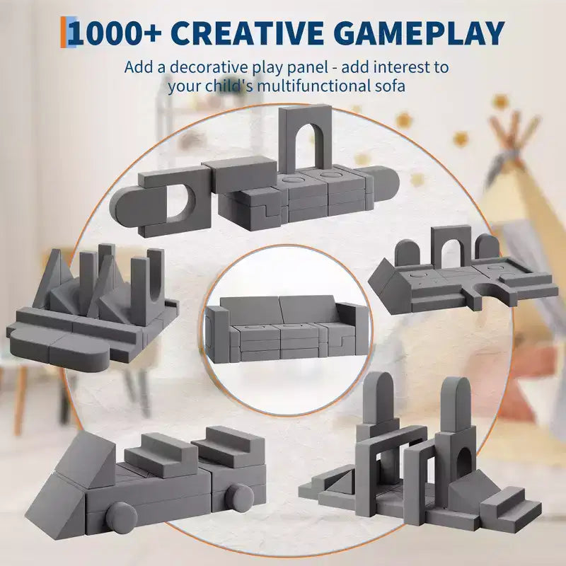 Blue/Grey Modular Foam Play Couch – 22-Piece Sectional Set for 2 Kids