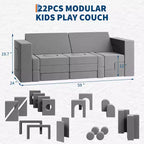 Blue/Grey Modular Foam Play Couch – 22-Piece Sectional Set for 2 Kids