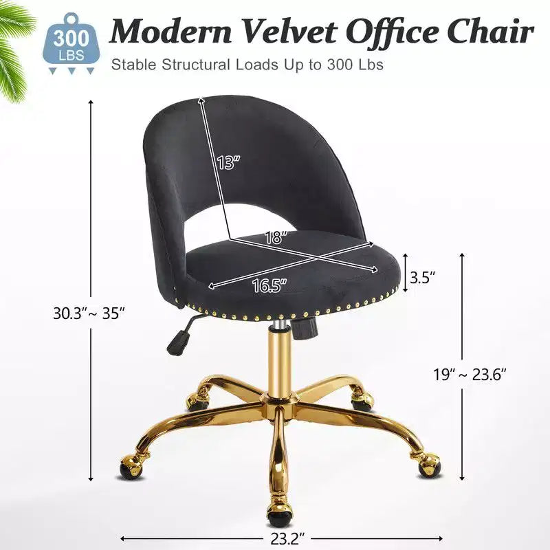 Multi-Color Velvet Armless Swivel Desk Chair with Wheels, Single Seat