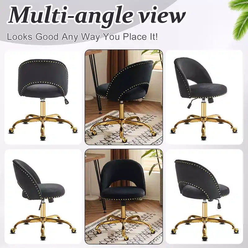 Multi-Color Velvet Armless Swivel Desk Chair with Wheels, Single Seat