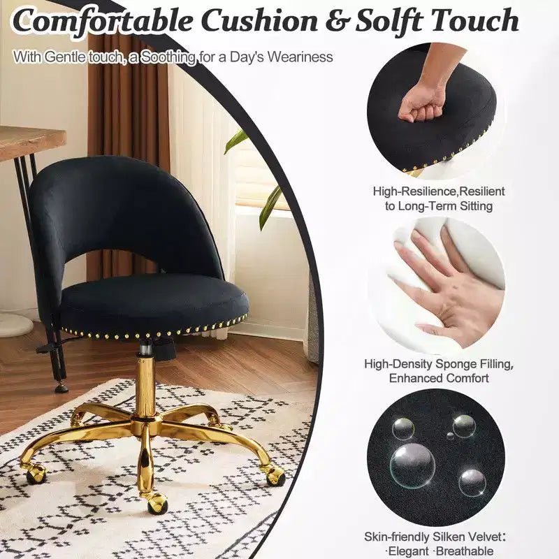 Multi-Color Velvet Armless Swivel Desk Chair with Wheels, Single Seat