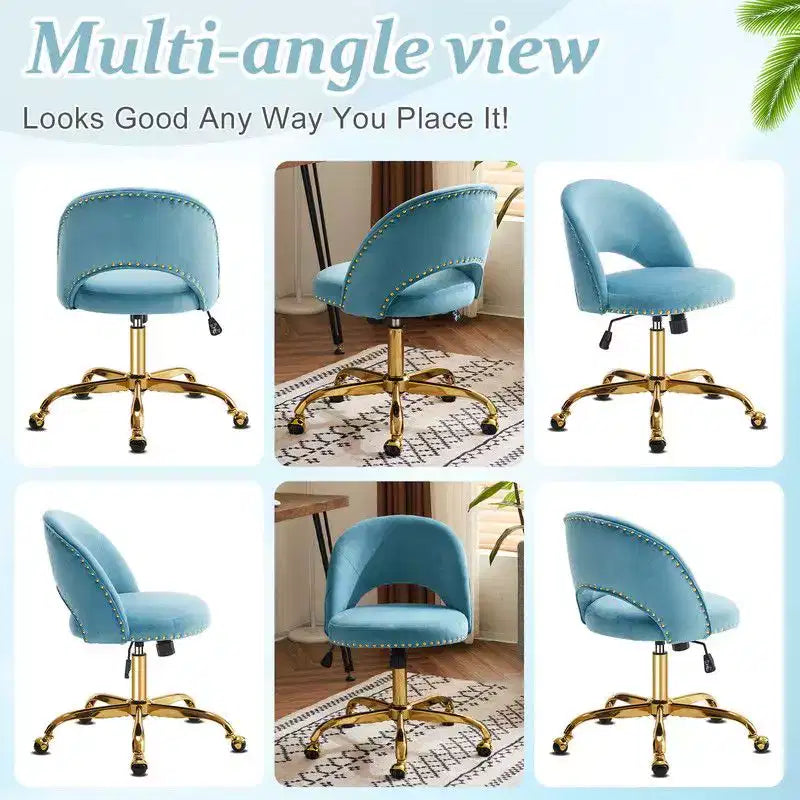Multi-Color Velvet Armless Swivel Desk Chair with Wheels, Single Seat