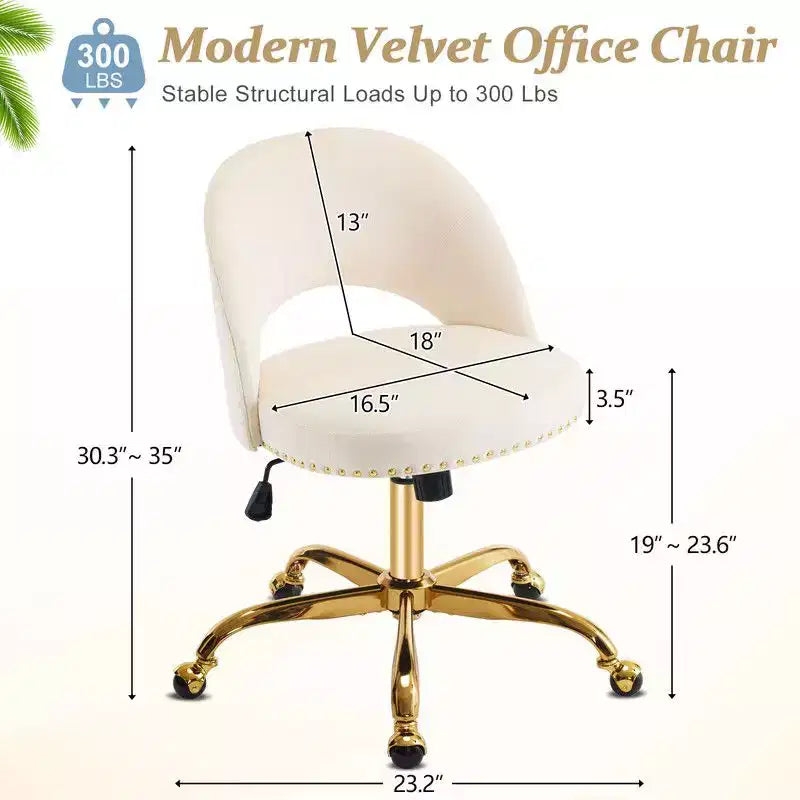 Multi-Color Velvet Armless Swivel Desk Chair with Wheels, Single Seat