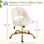 Multi-Color Velvet Armless Swivel Desk Chair with Wheels, Single Seat