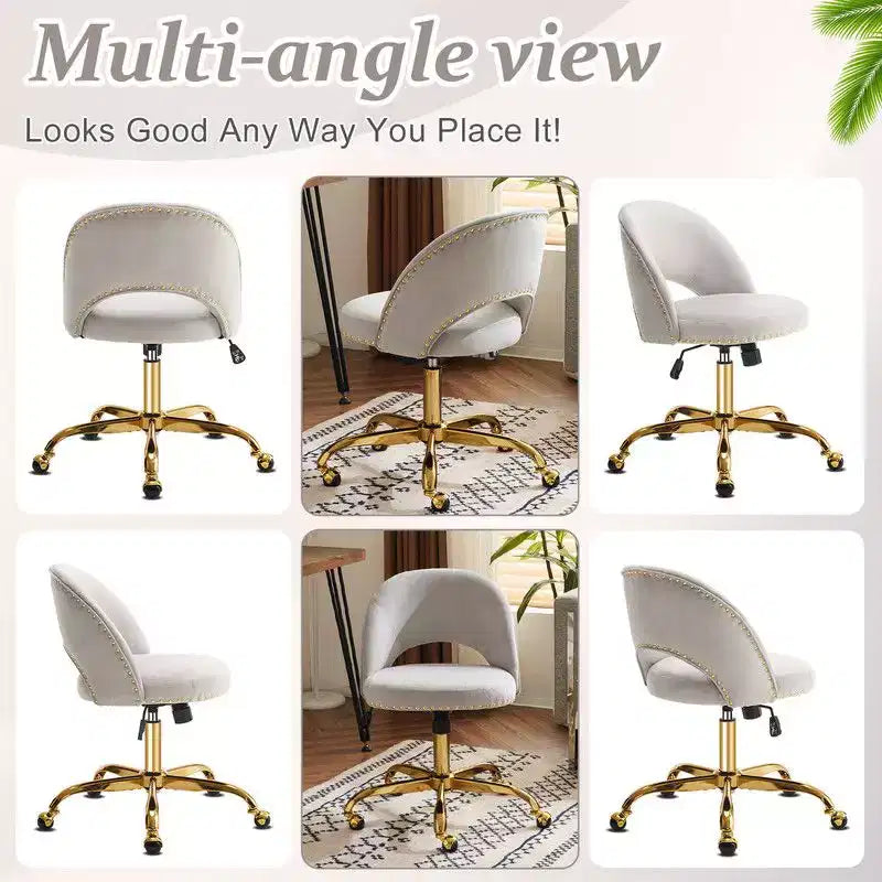 Multi-Color Velvet Armless Swivel Desk Chair with Wheels, Single Seat