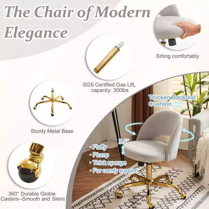 Multi-Color Velvet Armless Swivel Desk Chair with Wheels, Single Seat