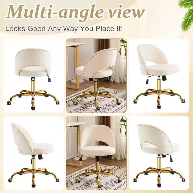 Multi-Color Velvet Armless Swivel Desk Chair with Wheels, Single Seat