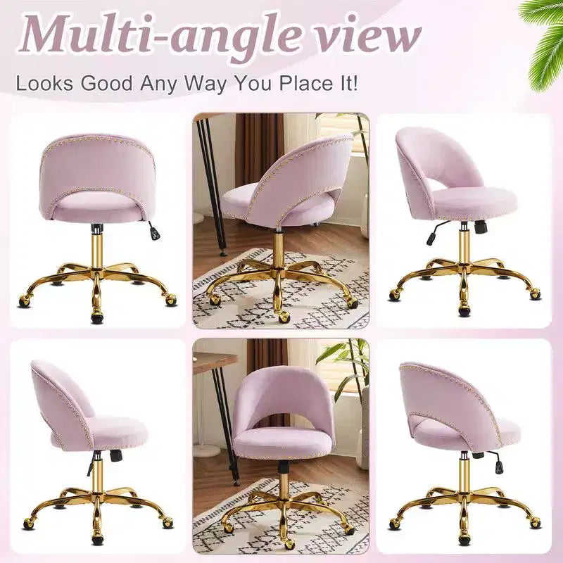 Multi-Color Velvet Armless Swivel Desk Chair with Wheels, Single Seat