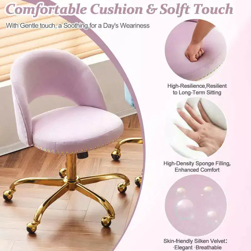 Multi-Color Velvet Armless Swivel Desk Chair with Wheels, Single Seat