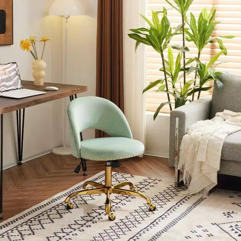Multi-Color Velvet Armless Swivel Desk Chair with Wheels, Single Seat