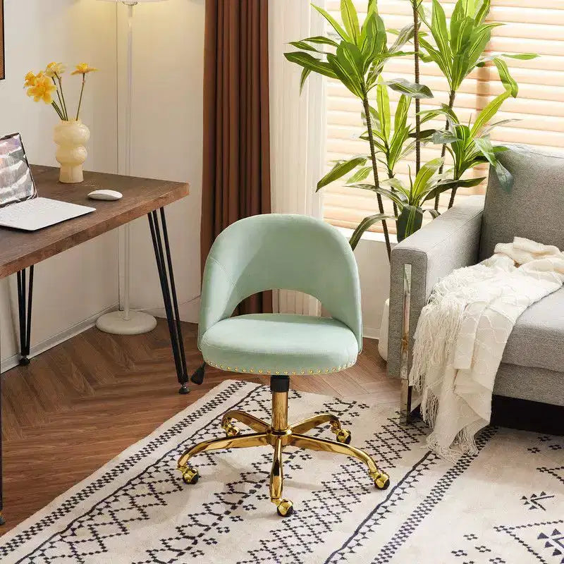 Multi-Color Velvet Armless Swivel Desk Chair with Wheels, Single Seat