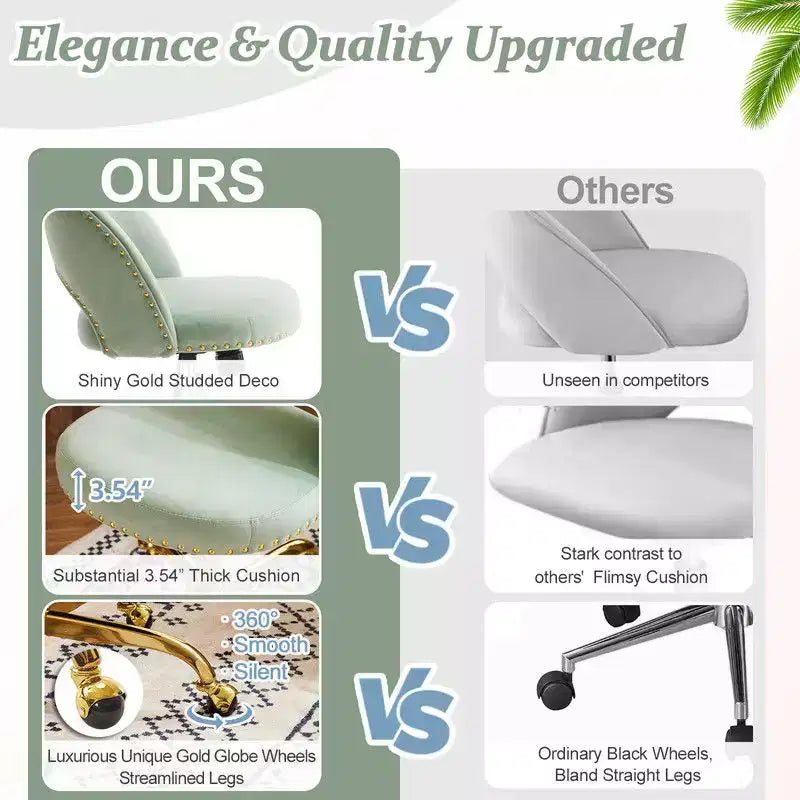 Multi-Color Velvet Armless Swivel Desk Chair with Wheels, Single Seat