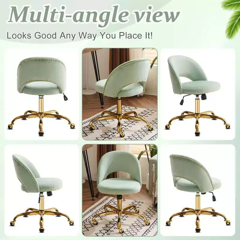 Multi-Color Velvet Armless Swivel Desk Chair with Wheels, Single Seat