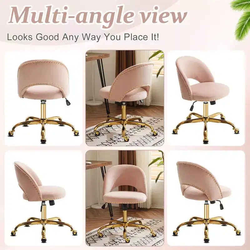 Multi-Color Velvet Armless Swivel Desk Chair with Wheels, Single Seat