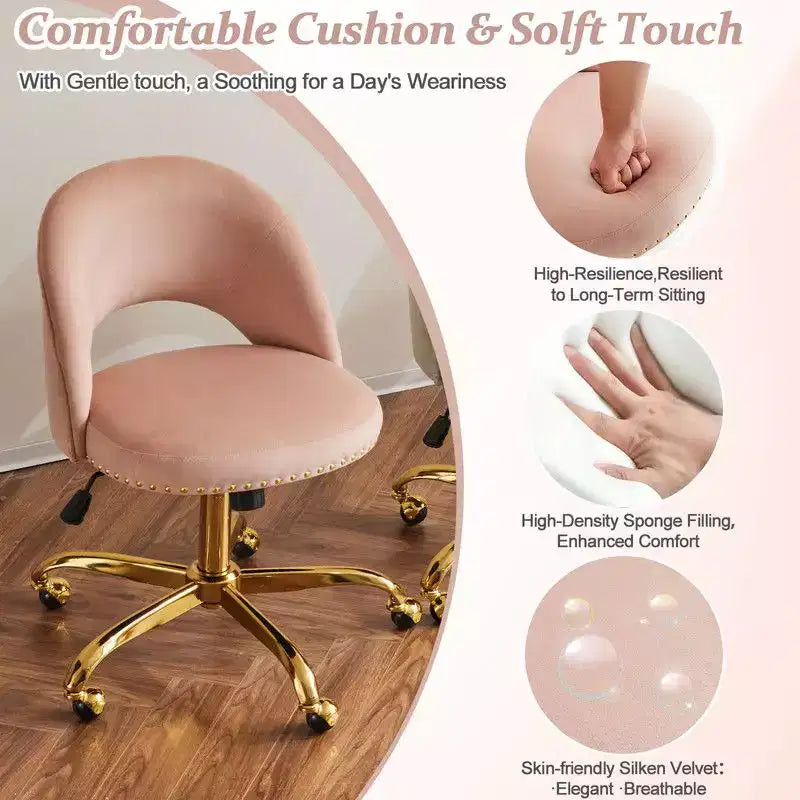 Multi-Color Velvet Armless Swivel Desk Chair with Wheels, Single Seat