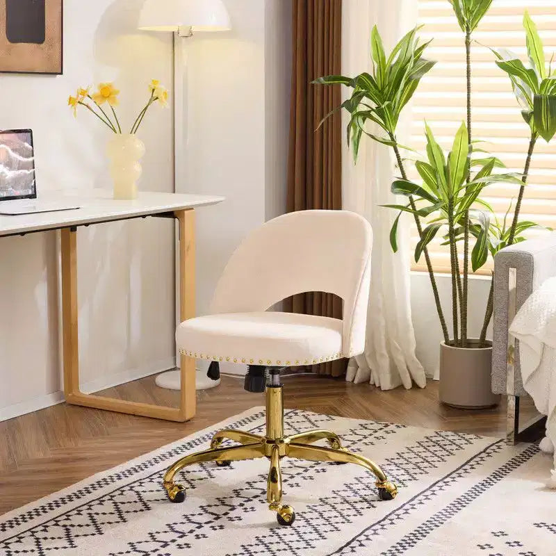 Multi-Color Velvet Armless Swivel Desk Chair with Wheels, Single Seat