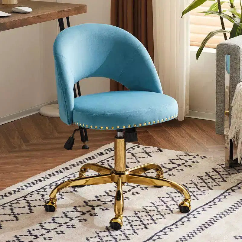 Multi-Color Velvet Armless Swivel Desk Chair with Wheels, Single Seat