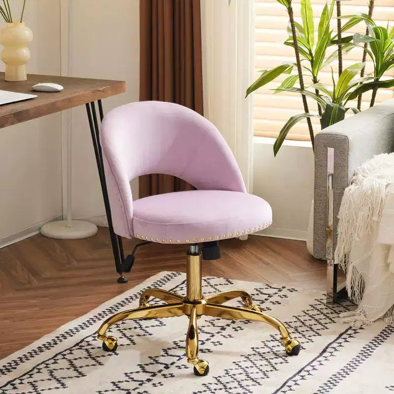 Multi-Color Velvet Armless Swivel Desk Chair with Wheels, Single Seat