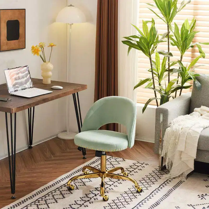 Multi-Color Velvet Armless Swivel Desk Chair with Wheels, Single Seat