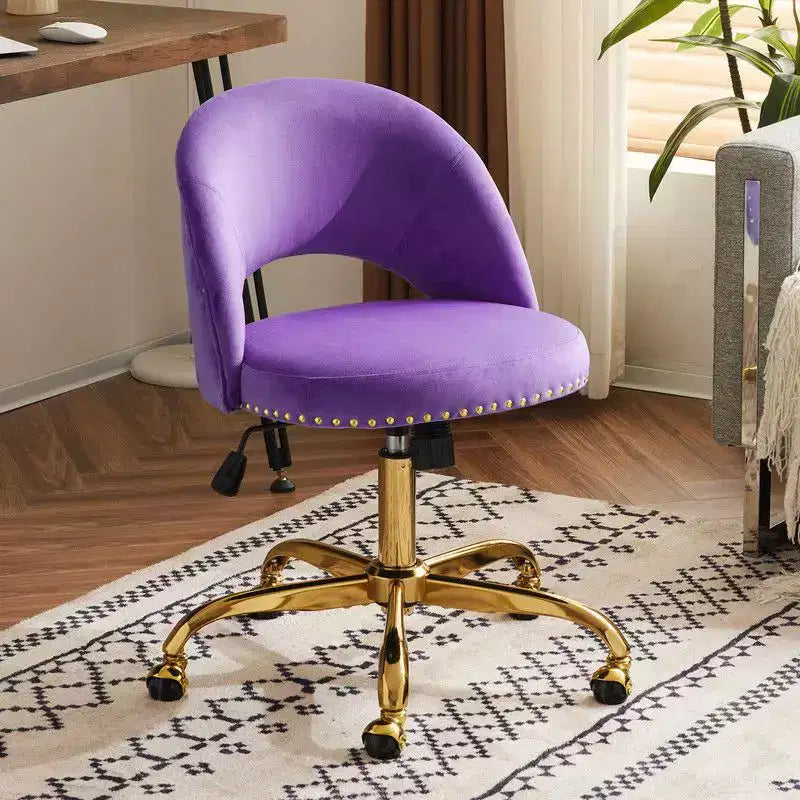 Multi-Color Velvet Armless Swivel Desk Chair with Wheels, Single Seat
